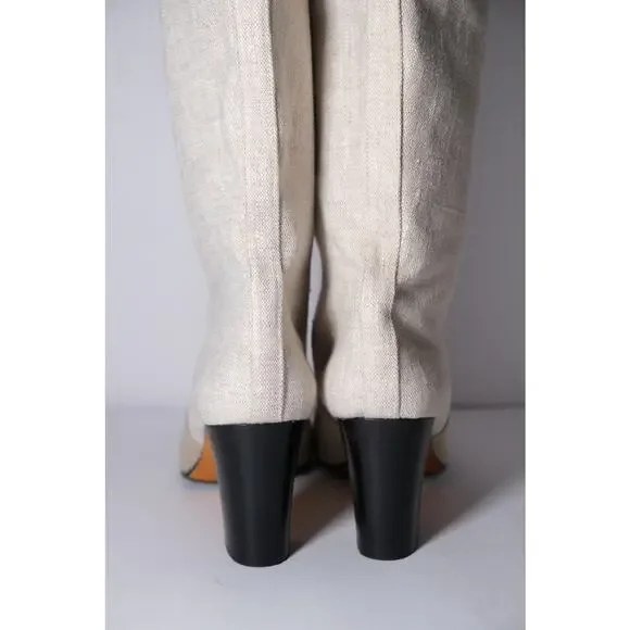 Maryam Nassir Zadeh Cream Woven Linen Norfolk Knee High Boots Womens US 41 / 10 - Picture 11 of 14